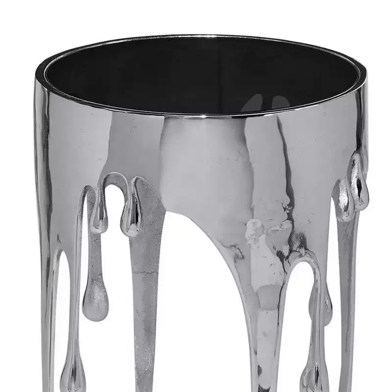 Table d'appoint Royal Hampton | Plateau en verre rond de 24,75 pouces | Design goutte fondante | Argent