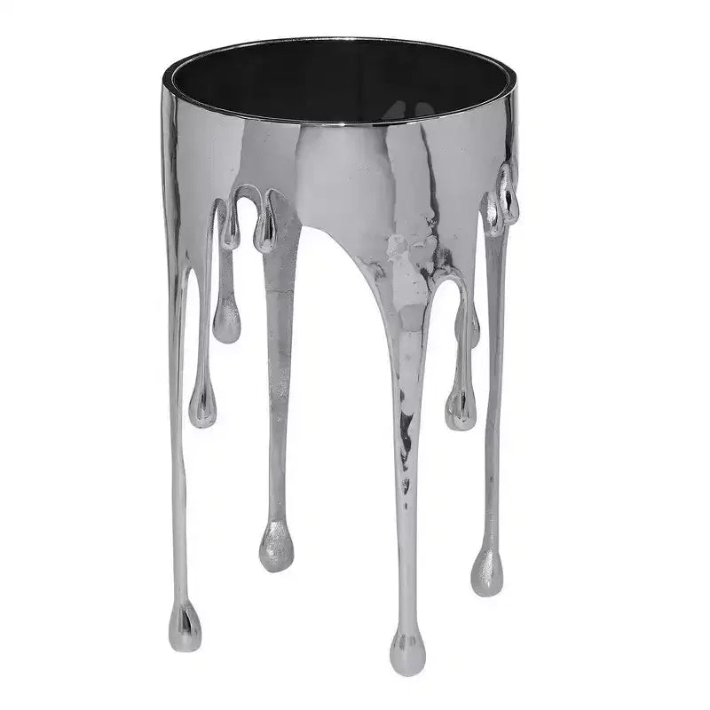 Table d'appoint Royal Hampton | Plateau en verre rond de 24,75 pouces | Design goutte fondante | Argent