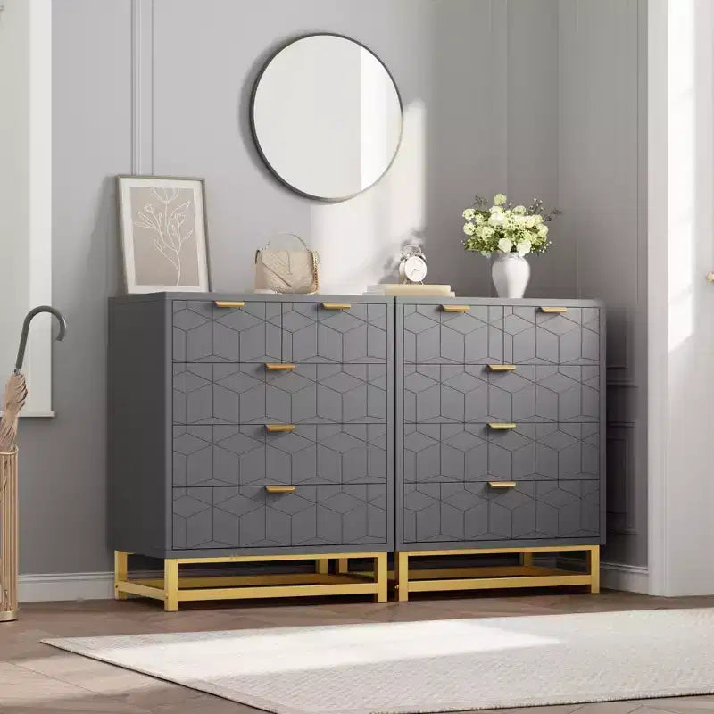 Commode en bois à 5 tiroirs avec pieds en métal pour chambre à coucher, salon, entrée