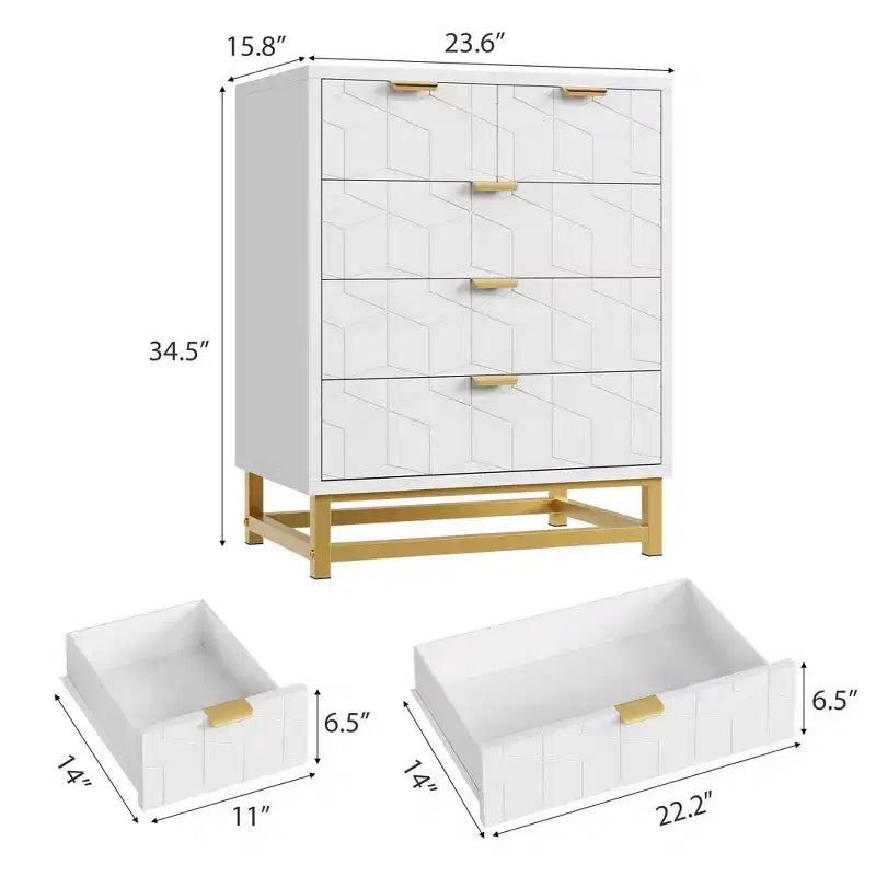 Commode en bois à 5 tiroirs avec pieds en métal pour chambre à coucher, salon, entrée
