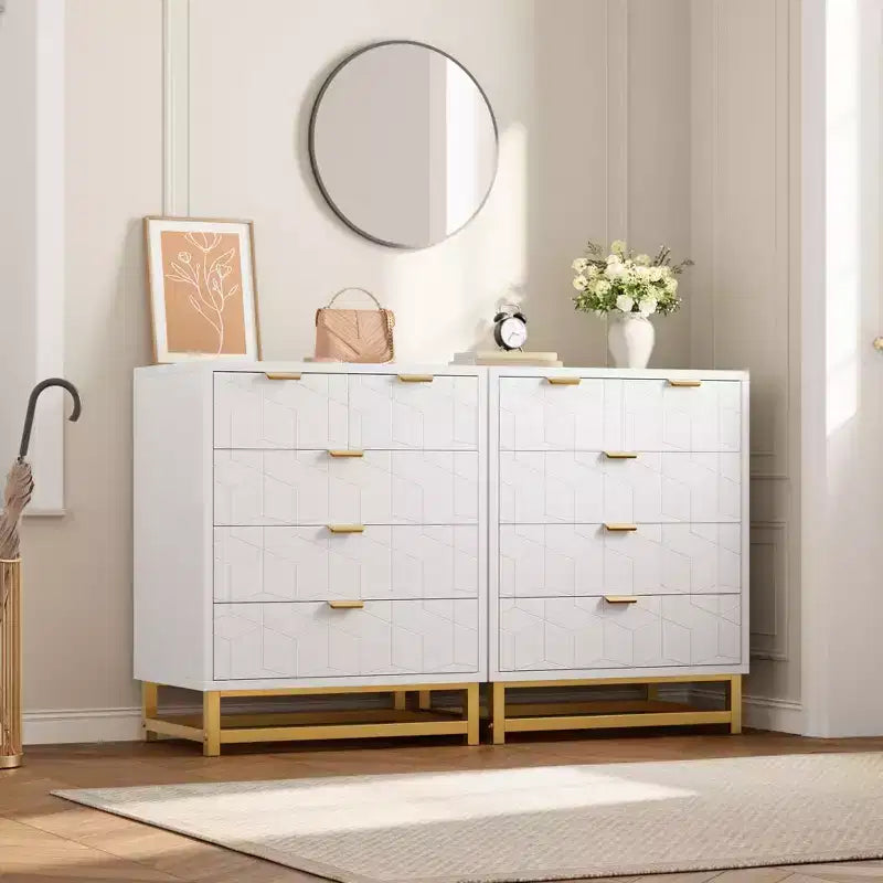 Commode en bois à 5 tiroirs avec pieds en métal pour chambre à coucher, salon, entrée