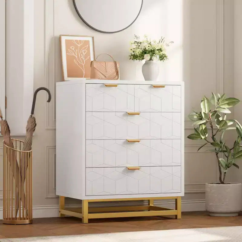 Commode en bois à 5 tiroirs avec pieds en métal pour chambre à coucher, salon, entrée