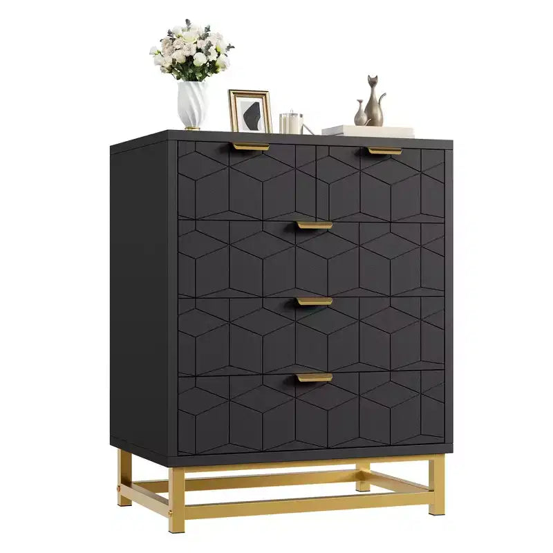 Commode en bois à 5 tiroirs avec pieds en métal pour chambre à coucher, salon, entrée