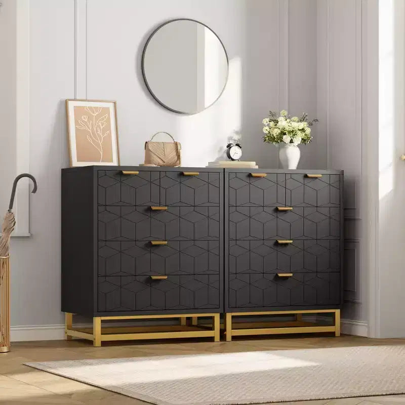 Commode en bois à 5 tiroirs avec pieds en métal pour chambre à coucher, salon, entrée