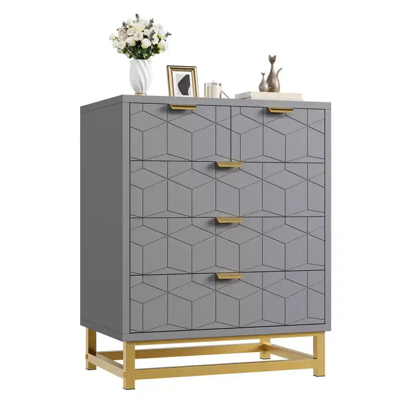 Commode en bois à 5 tiroirs avec pieds en métal pour chambre à coucher, salon, entrée