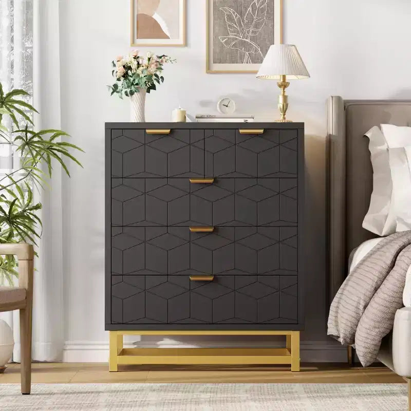 Wooden 5 Drawer Dresser with Metal Legs of Drawers for Bedroom, Living Room, Entryway