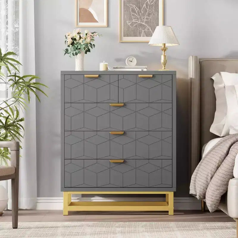 Commode en bois à 5 tiroirs avec pieds en métal pour chambre à coucher, salon, entrée