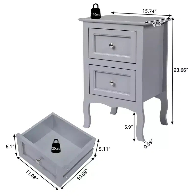 2 tables de chevet de style campagnard à deux niveaux, grande taille, Grace