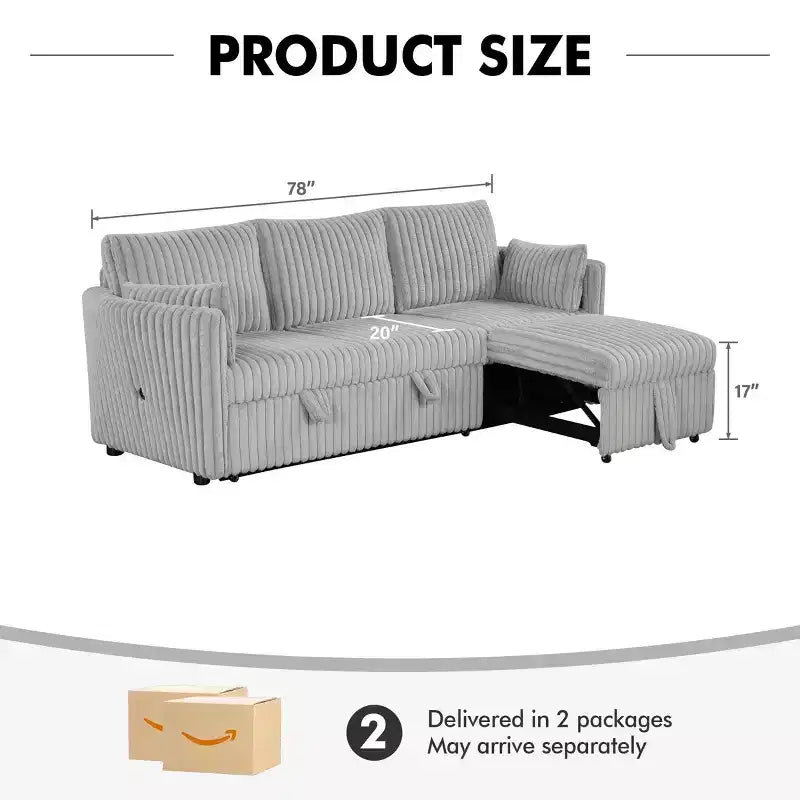 CLIHOME Canapé-lit 3 places en chenille moelleuse, canapé-lit escamotable avec 2 oreillers pour salon, velours côtelé
