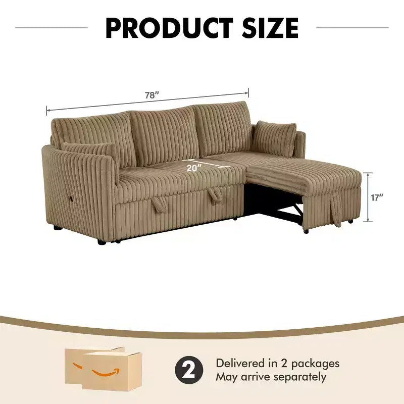 CLIHOME Canapé-lit 3 places en chenille moelleuse, canapé-lit escamotable avec 2 oreillers pour salon, velours côtelé