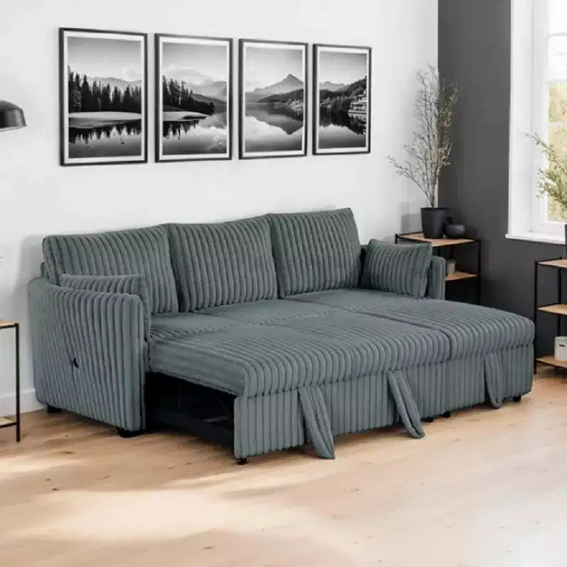 CLIHOME Canapé-lit 3 places en chenille moelleuse, canapé-lit escamotable avec 2 oreillers pour salon, velours côtelé
