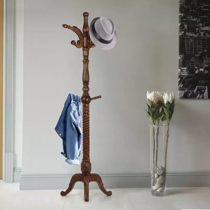 Porte-Manteau Sur Pied Rétro Créatif Bekrvio en Frêne Massif avec 8 Crochets, pour Manteaux/Chapeaux/Écharpes (Salon/Chambre)