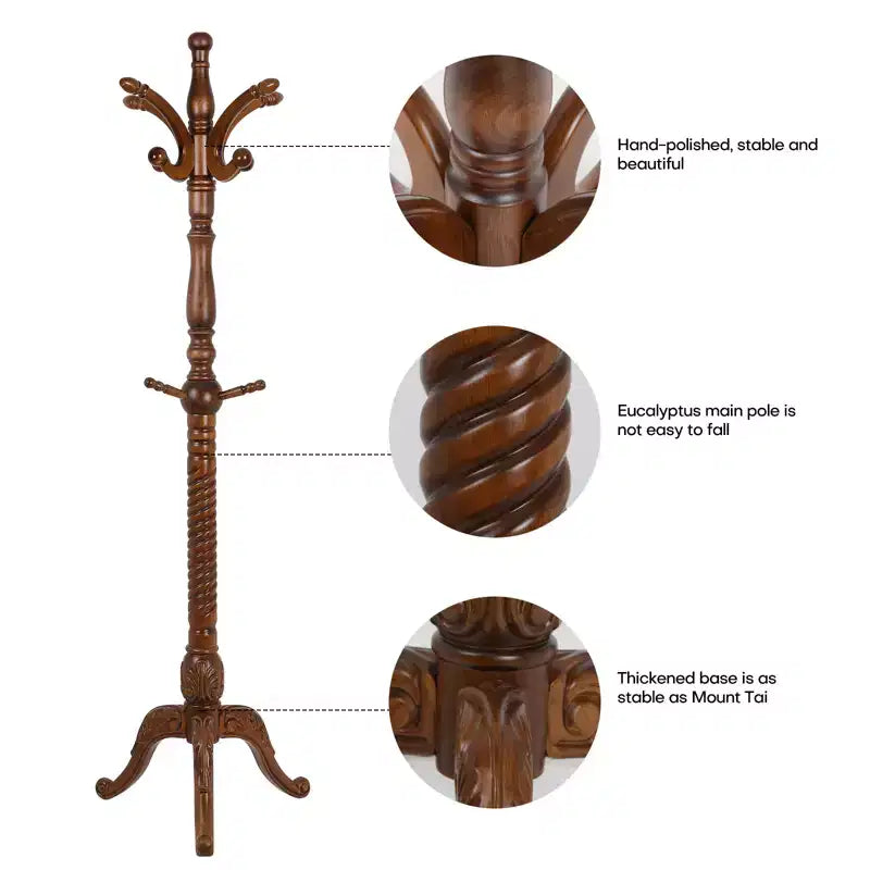 Porte-Manteau Sur Pied Rétro Créatif Bekrvio en Frêne Massif avec 8 Crochets, pour Manteaux/Chapeaux/Écharpes (Salon/Chambre)