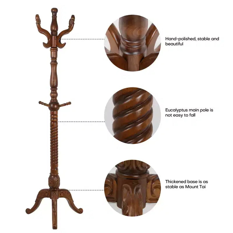 Porte-Manteau Sur Pied Rétro Créatif Bekrvio en Frêne Massif avec 8 Crochets, pour Manteaux/Chapeaux/Écharpes (Salon/Chambre)