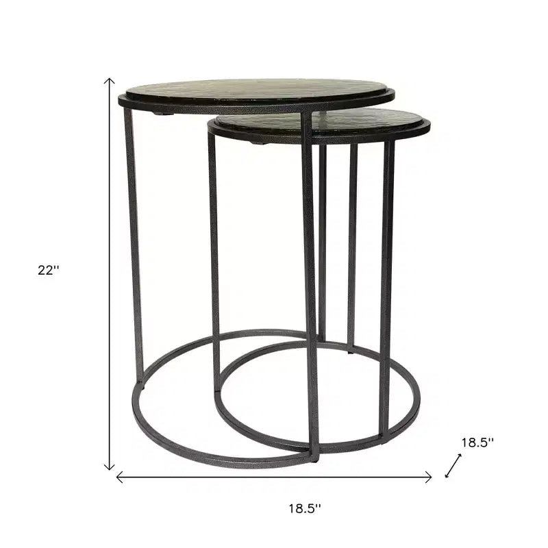 HomeRoots Ensemble de deux tables gigognes rondes en verre transparent et en métal canon de fusil