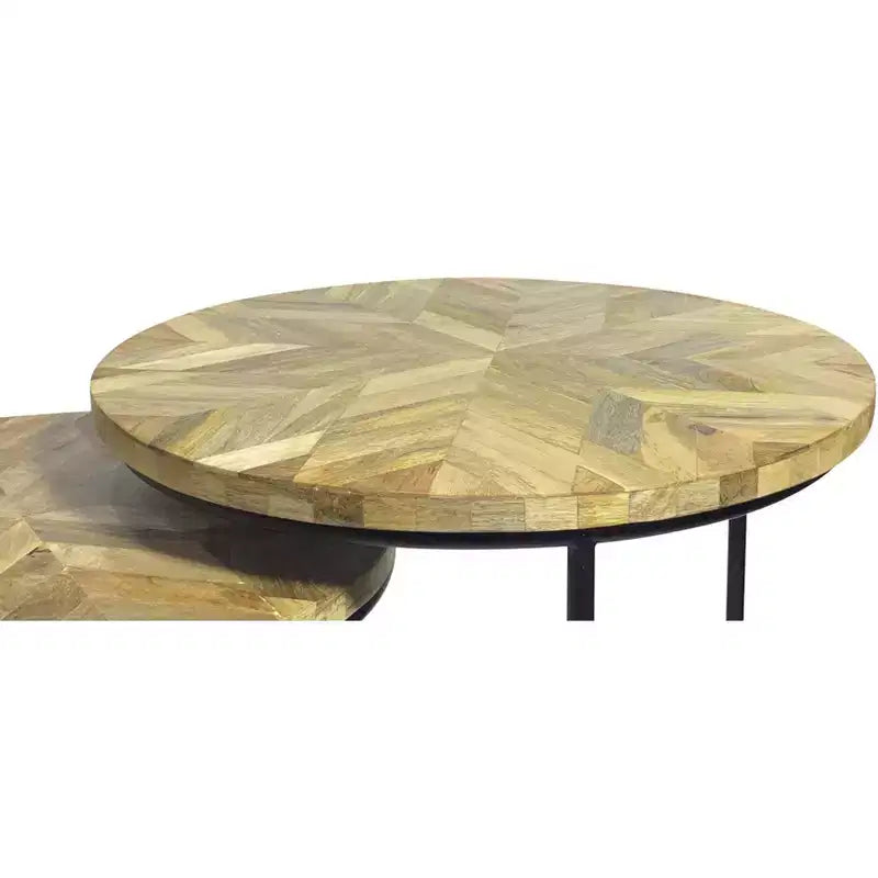 HomeRoots Ensemble de deux tables gigognes à cadre rond en bois massif naturel et noir et métal