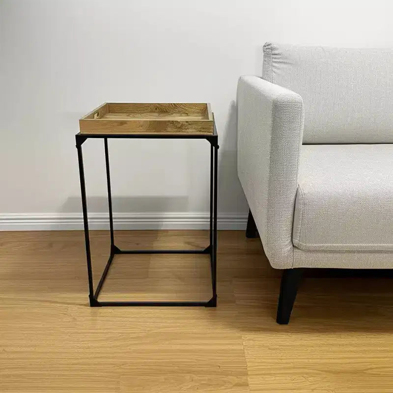 HomeRoots 29 Table d'appoint carrée avec cadre en bois massif et fer noir et naturel