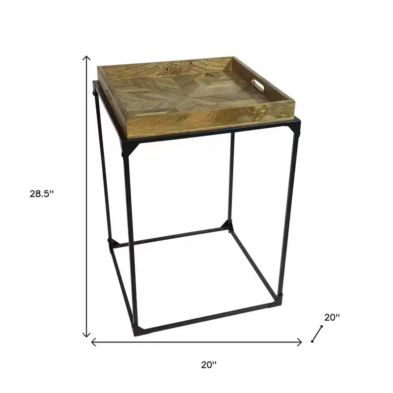 HomeRoots 29 Table d'appoint carrée avec cadre en bois massif et fer noir et naturel