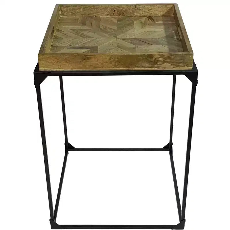 HomeRoots 29 Table d'appoint carrée avec cadre en bois massif et fer noir et naturel