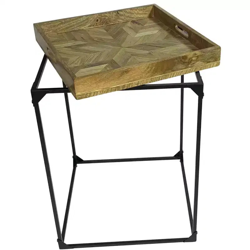 HomeRoots 29 Table d'appoint carrée avec cadre en bois massif et fer noir et naturel