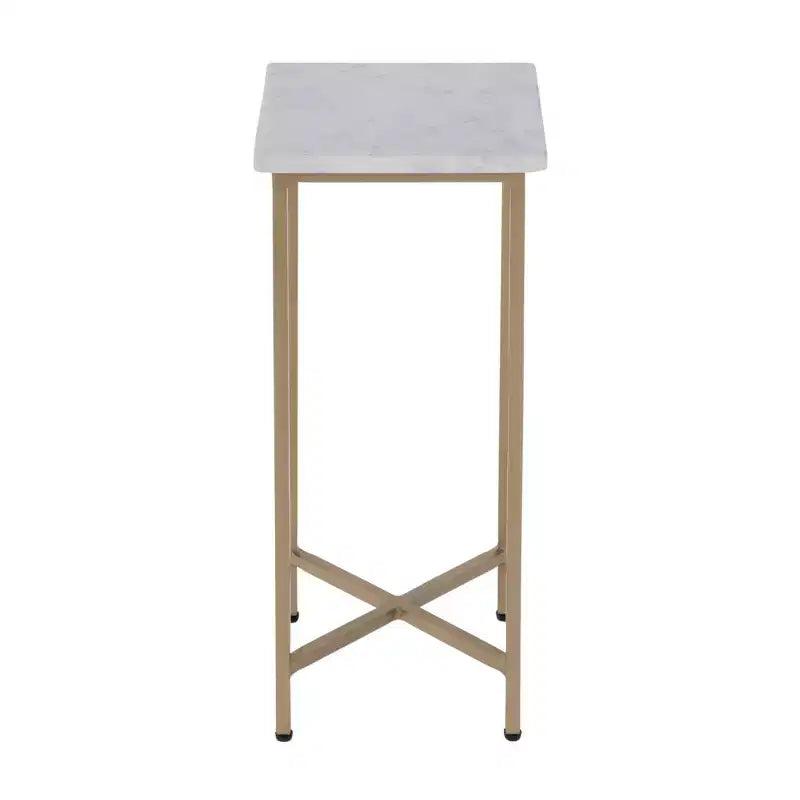 Table d'appoint carrée HomeRoots 21, marbre vieilli et fer, blanc et or