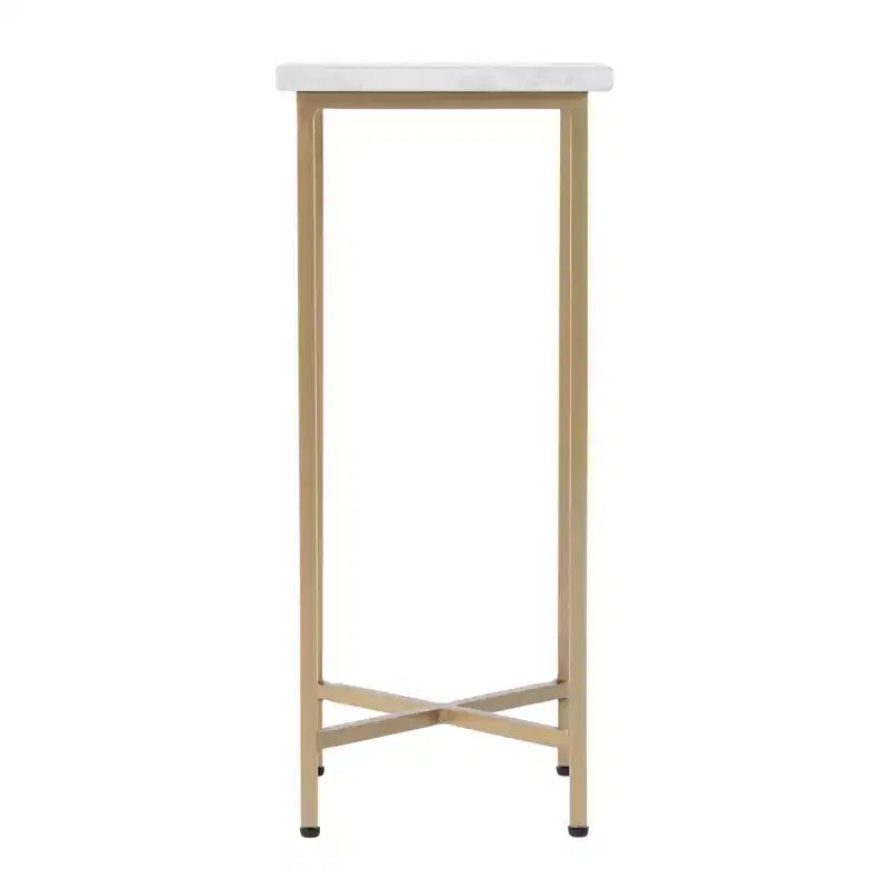 Table d'appoint carrée HomeRoots 21, marbre vieilli et fer, blanc et or