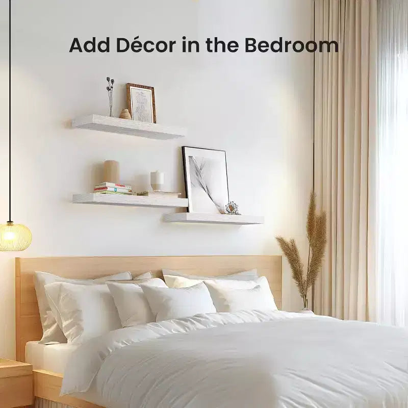 AMADA HOMEFFING Lot de 3 étagères flottantes blanches, étagères murales avec supports cachés, étagères murales flottantes, adaptées aux chambres, salles de bains, blanc