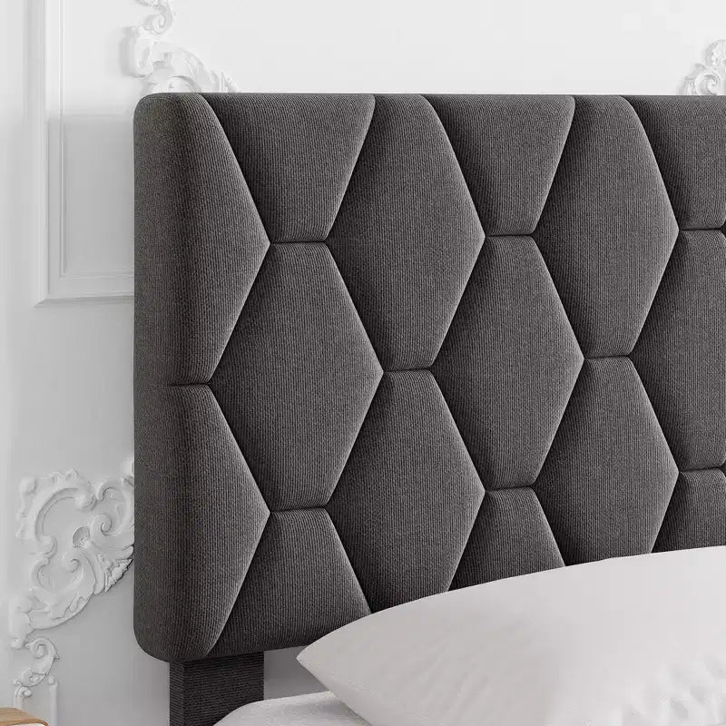 Cadre de lit plateforme Twin XL avec tête de lit réglable et rembourrée, support à lattes en bois robuste, installation facile, gris
