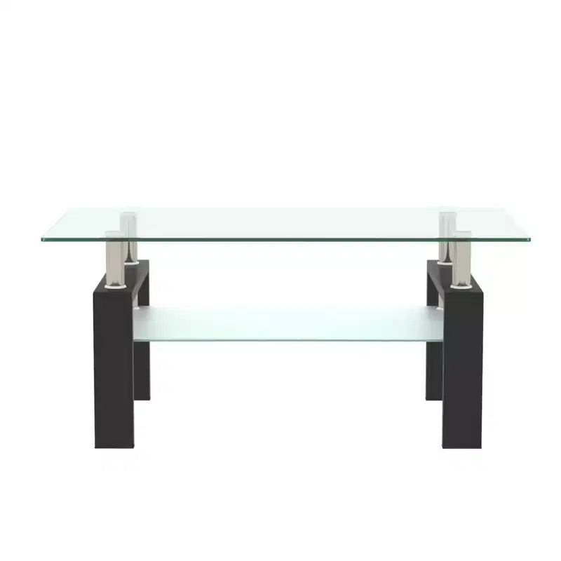 Table basse GDFStudio Henri moderne rectangulaire en verre trempé et fer avec étagère