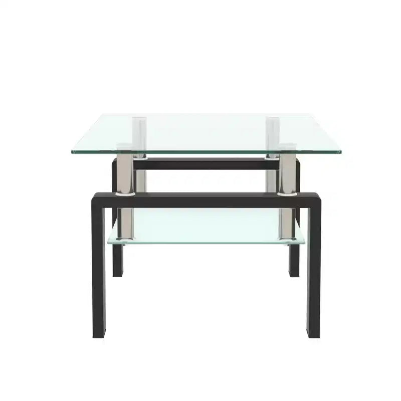 Table basse GDFStudio Henri moderne rectangulaire en verre trempé et fer avec étagère