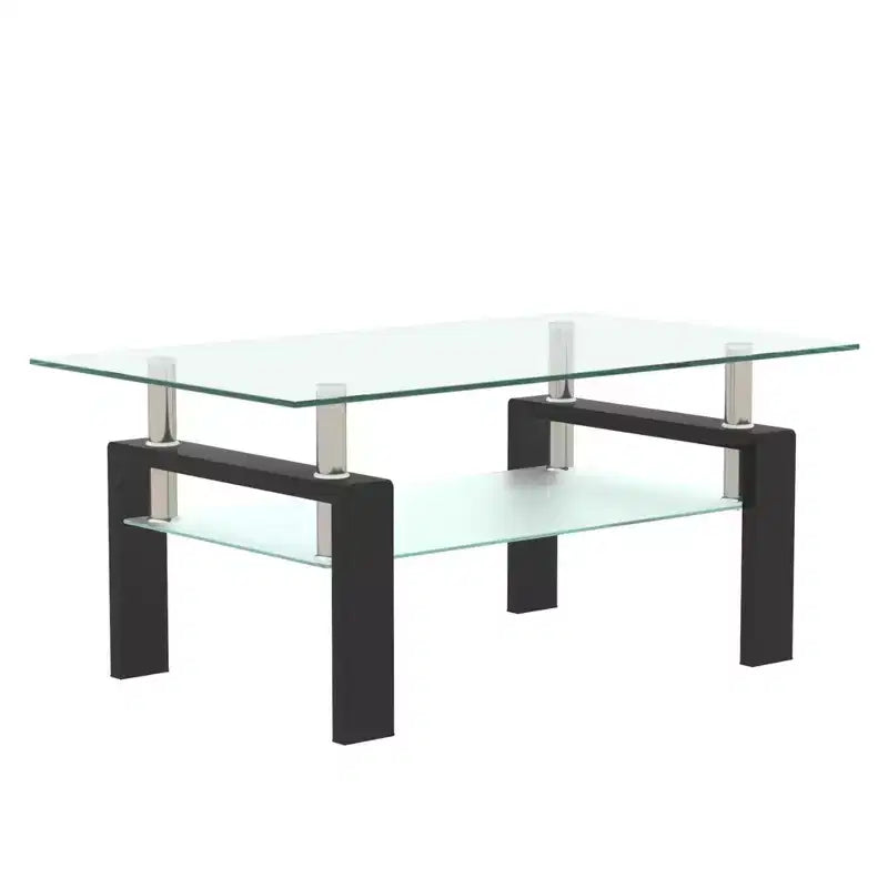 Table basse GDFStudio Henri moderne rectangulaire en verre trempé et fer avec étagère