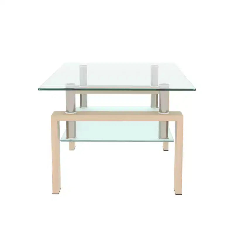Table basse GDFStudio Henri moderne rectangulaire en verre trempé et fer avec étagère