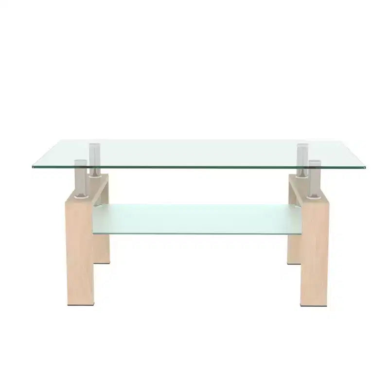 Table basse GDFStudio Henri moderne rectangulaire en verre trempé et fer avec étagère