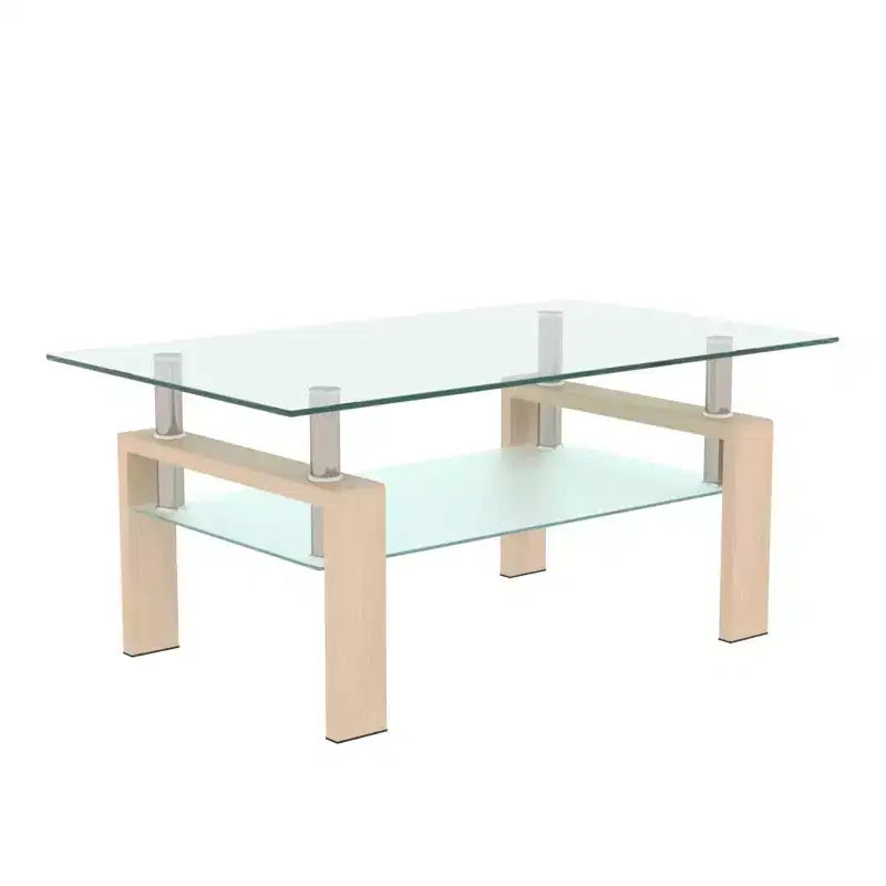 Table basse GDFStudio Henri moderne rectangulaire en verre trempé et fer avec étagère