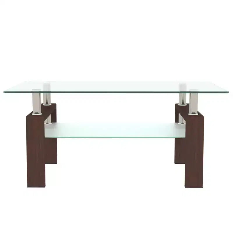 Table basse GDFStudio Henri moderne rectangulaire en verre trempé et fer avec étagère