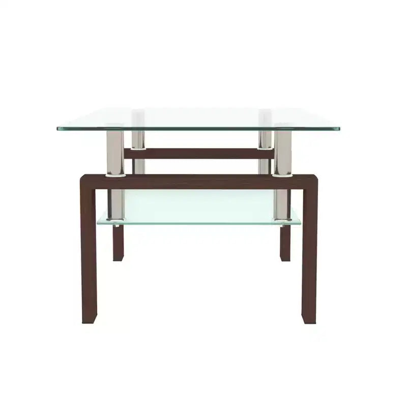 Table basse GDFStudio Henri moderne rectangulaire en verre trempé et fer avec étagère