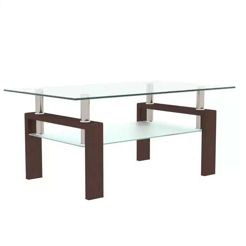Table basse GDFStudio Henri moderne rectangulaire en verre trempé et fer avec étagère