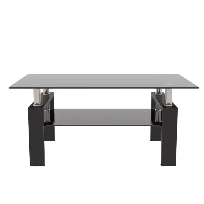 Table basse GDFStudio Henri moderne rectangulaire en verre trempé et fer avec étagère