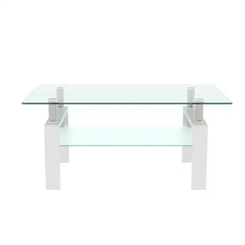 Table basse GDFStudio Henri moderne rectangulaire en verre trempé et fer avec étagère
