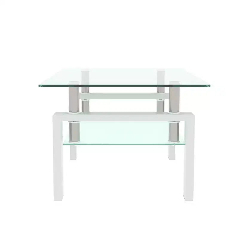 Table basse GDFStudio Henri moderne rectangulaire en verre trempé et fer avec étagère