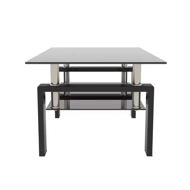 Table basse GDFStudio Henri moderne rectangulaire en verre trempé et fer avec étagère