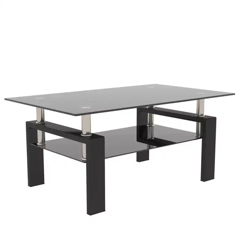 Table basse GDFStudio Henri moderne rectangulaire en verre trempé et fer avec étagère