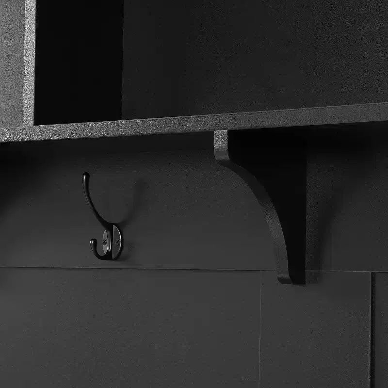 Meuble d'entrée moderne Acekool avec armoire de rangement, 2 grands tiroirs, banc large et 5 crochets, Organisateur d'entrée pour salon, Noir