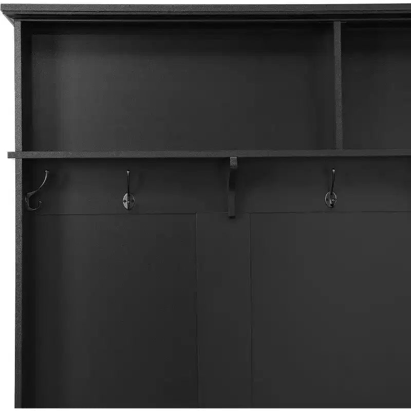 Meuble d'entrée moderne Acekool avec armoire de rangement, 2 grands tiroirs, banc large et 5 crochets, Organisateur d'entrée pour salon, Noir