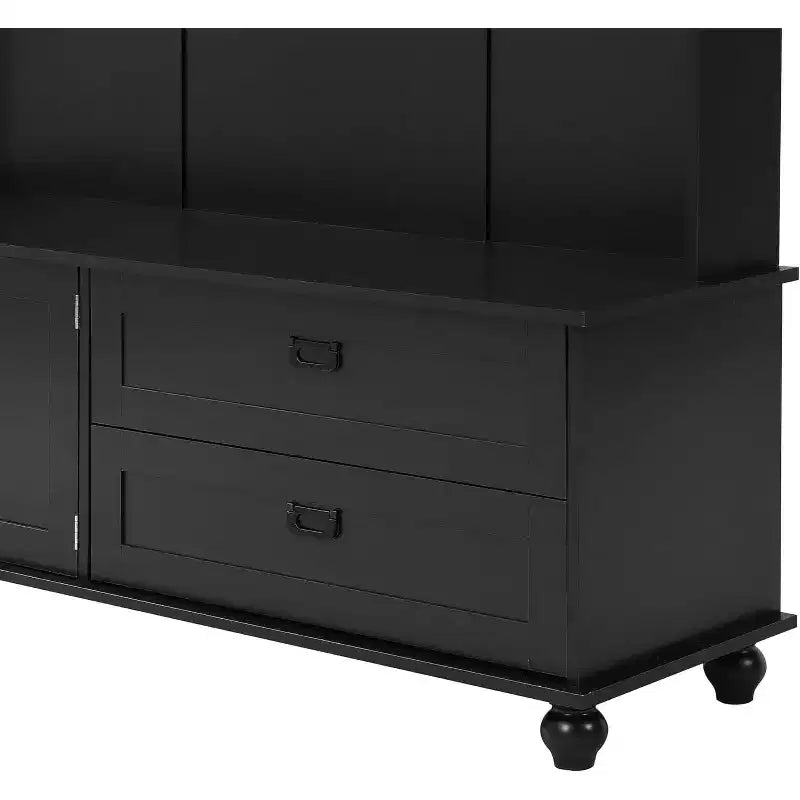 Meuble d'entrée moderne Acekool avec armoire de rangement, 2 grands tiroirs, banc large et 5 crochets, Organisateur d'entrée pour salon, Noir