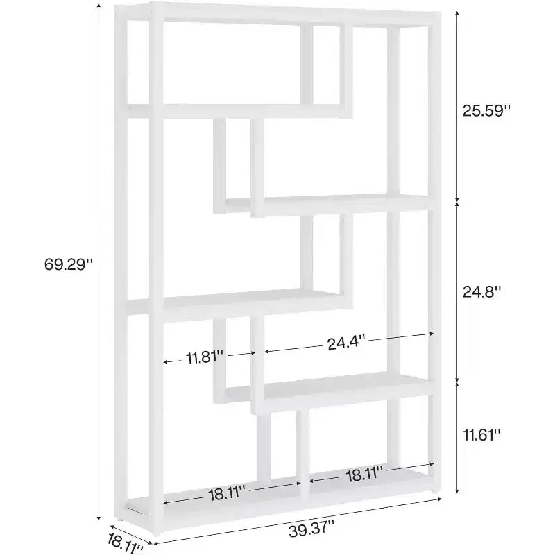 Bibliothèque industrielle à 6 étagères Lantine, étagères de rangement décalées de 175 cm de haut avec cadre métallique robuste pour bureau à domicile, blanc