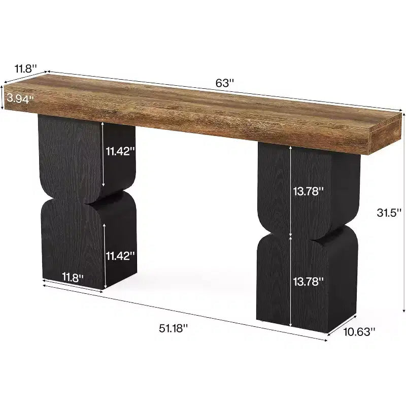 Lantine 63Table Console, Aspect Robuste, Meuble d'Entrée Moderne pour Salon, Couloir, Foyer, Marron et Noir
