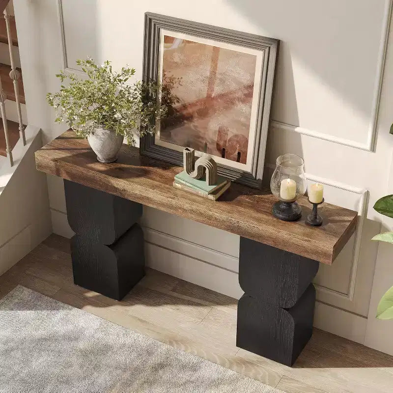 Lantine 63Table Console, Aspect Robuste, Meuble d'Entrée Moderne pour Salon, Couloir, Foyer, Marron et Noir