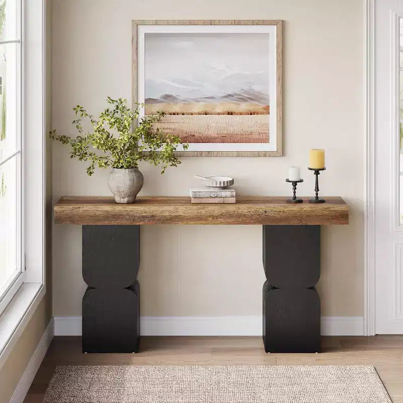Lantine 63Table Console, Aspect Robuste, Meuble d'Entrée Moderne pour Salon, Couloir, Foyer, Marron et Noir