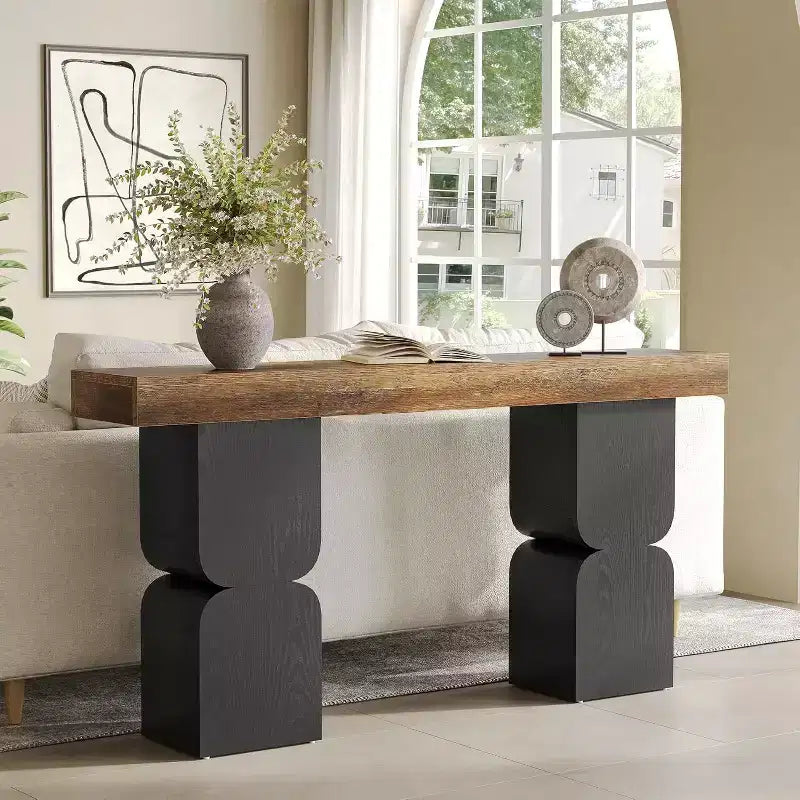 Lantine 63Table Console, Aspect Robuste, Meuble d'Entrée Moderne pour Salon, Couloir, Foyer, Marron et Noir